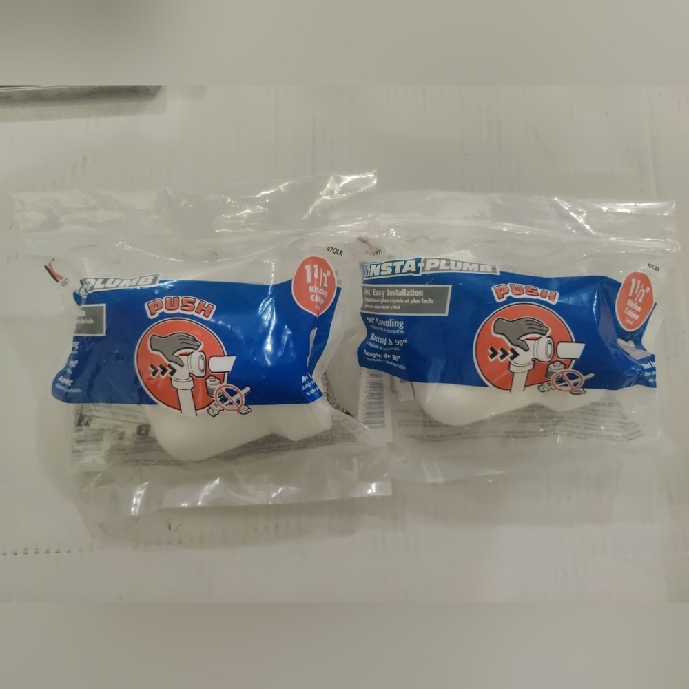 2pk Keeney 47QLK Plastic White Push Connect (Tooless) 90 Degree Elbow 1.5 in dia